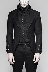 Manteau à deux pièces factice pour homme, noir rétro avec découpe sur la poitrine, jacquard et boutons métalliques punk